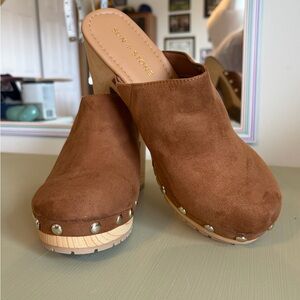 Sun + Stone Chestnut Suede Studded Clog Mules